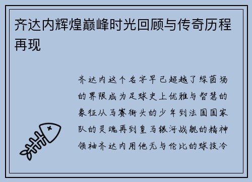 齐达内辉煌巅峰时光回顾与传奇历程再现