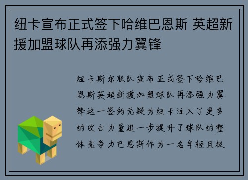 纽卡宣布正式签下哈维巴恩斯 英超新援加盟球队再添强力翼锋 纽卡宣布正式签下哈维巴恩斯 英超新援加盟球队再添强力翼锋